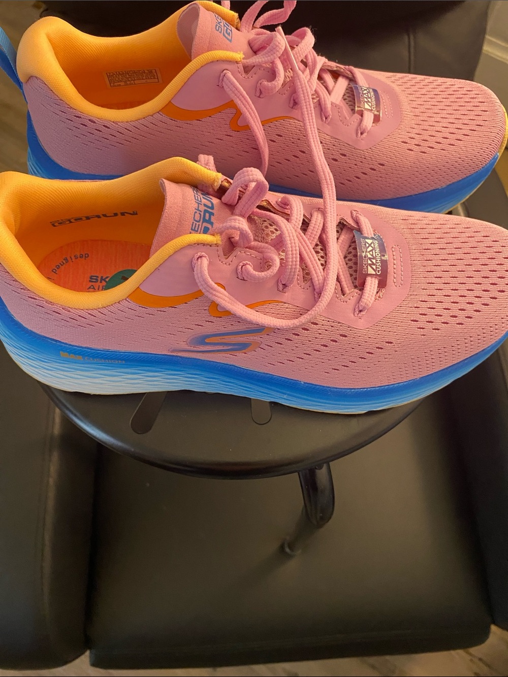 Skechers Kids Pink and Blue Lace-Up Sneakers with Orange Accents